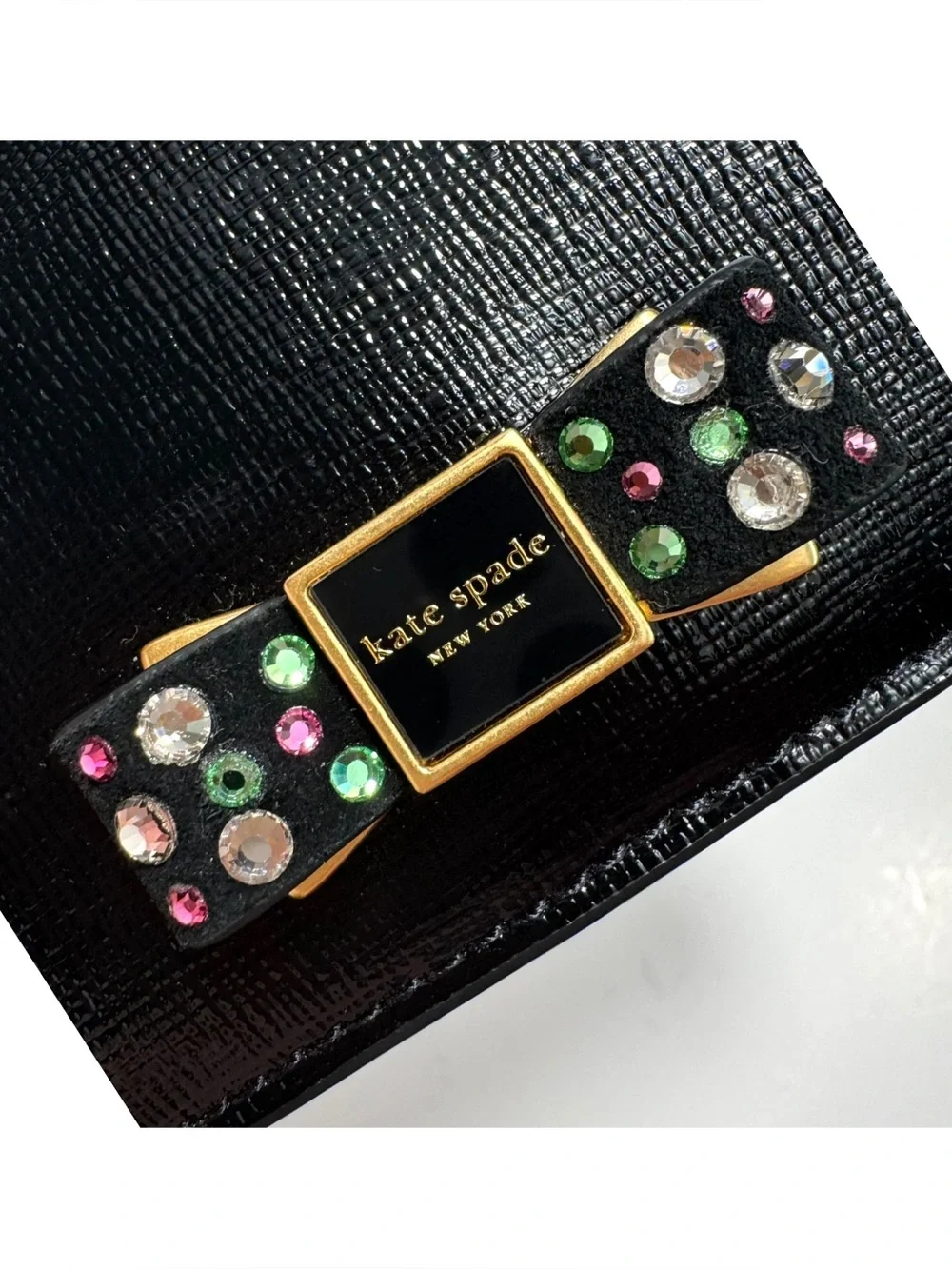 NWOT Kate Spade Morgan Bedazzled Bow Saffiano Leather Wallet Small Bifold